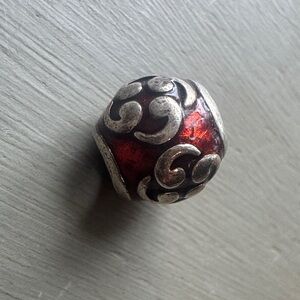Red Enamel Silver-Tone Decorative Bead